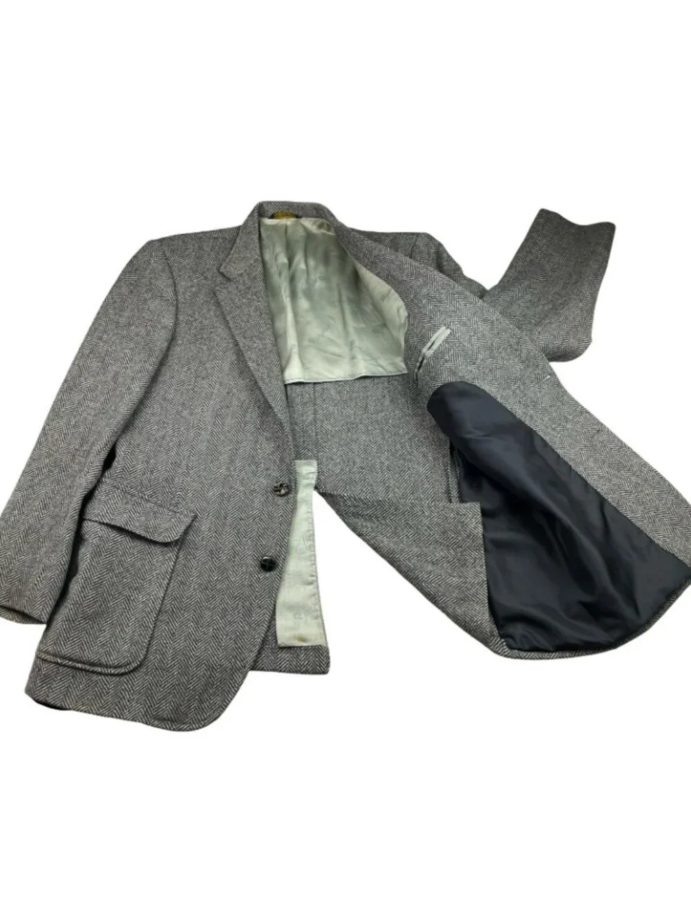 VTG Imperial Haggar Men's 100% Wool Tweed Blazer Gray Herringbone • USA • 42R
